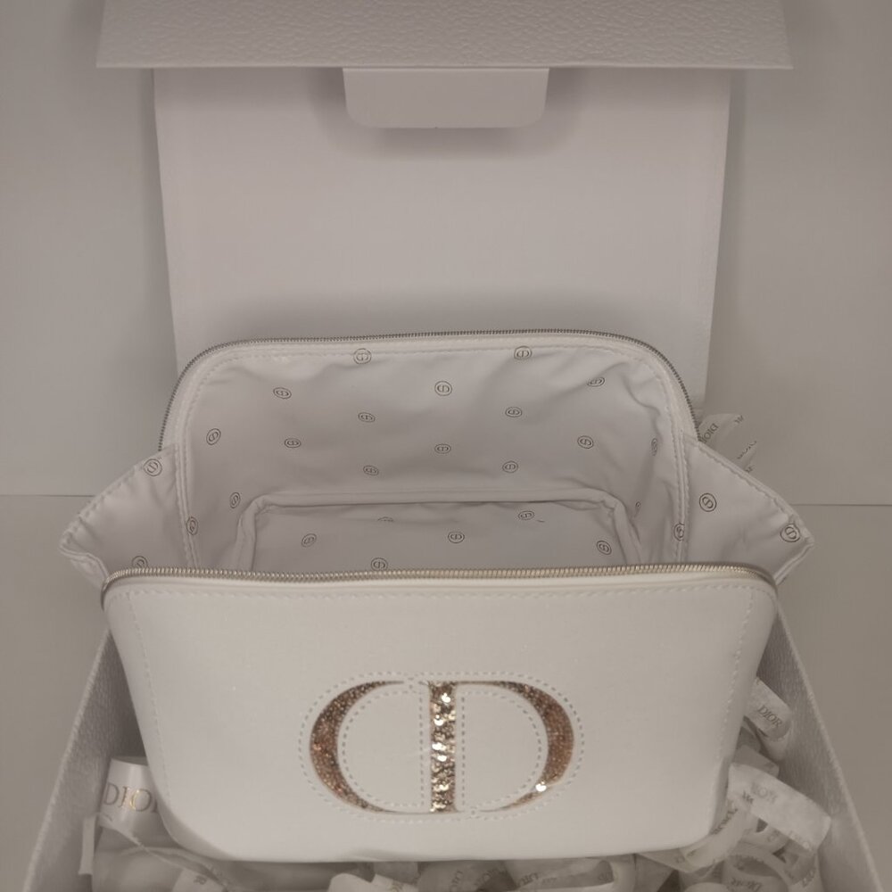 CHRISTIAN DIOR WHITE & GOLD COSMETIC BEAUTY BAG - Picture 5 of 12
